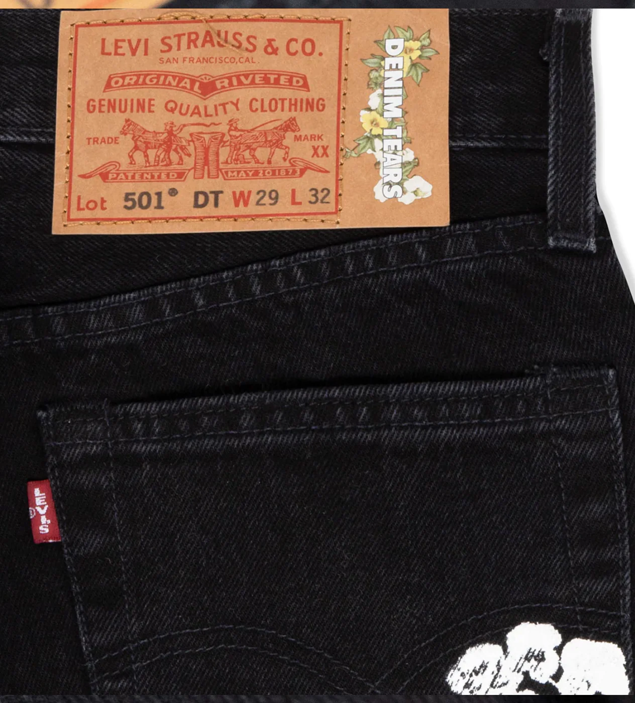 Denim Tears x Levi's Cotton Wreath Black Denim Jeans - Image 3