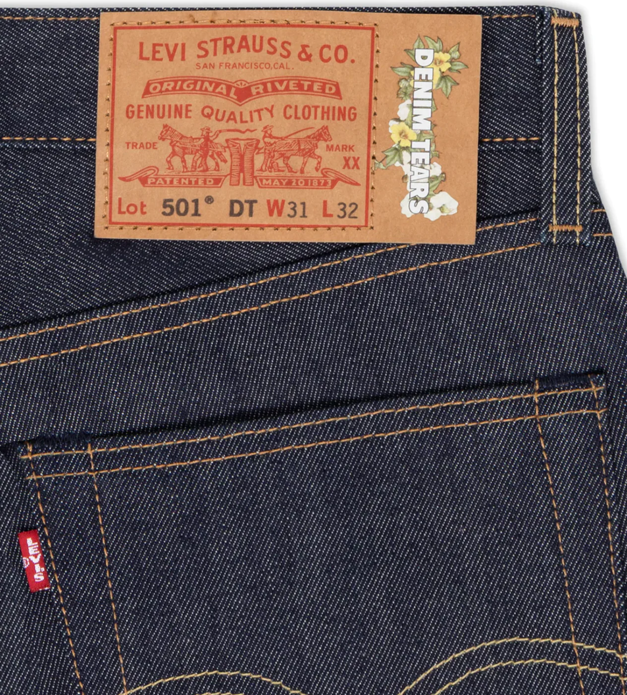 Denim Tears x Levi's Cotton Wreath Raw Selved Denim Jeans - Image 3