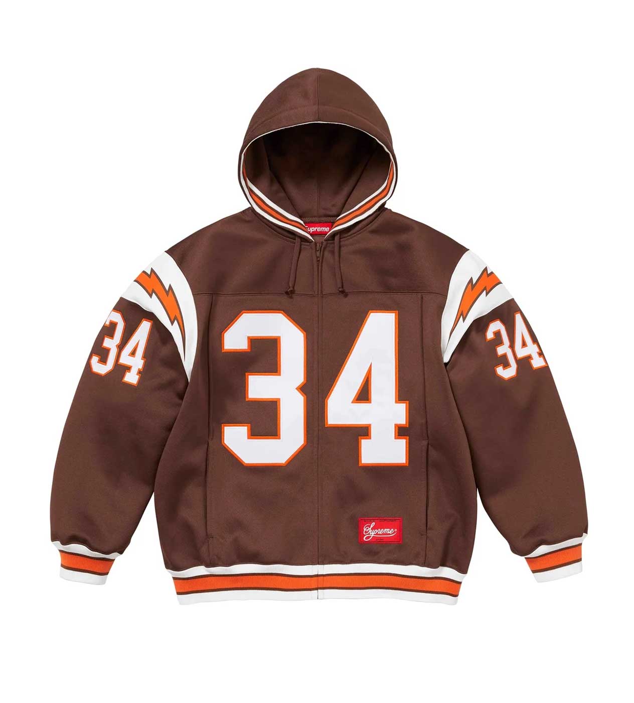 Supreme Football Zip Up Hooded Sweatshirt Brown - Image 2